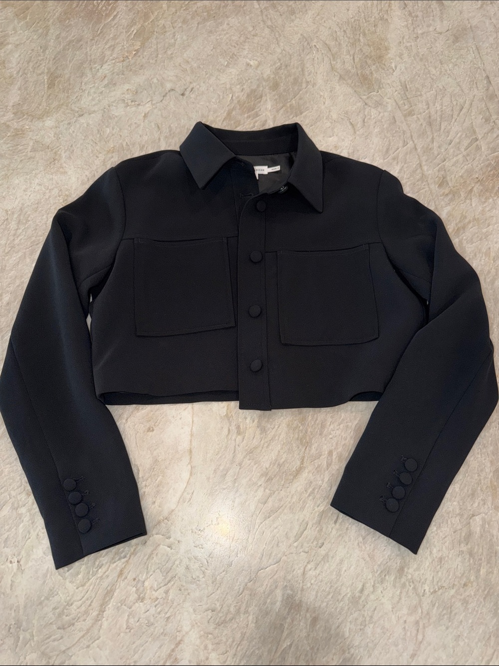 Good American Cropped Black Button-Front Blazer